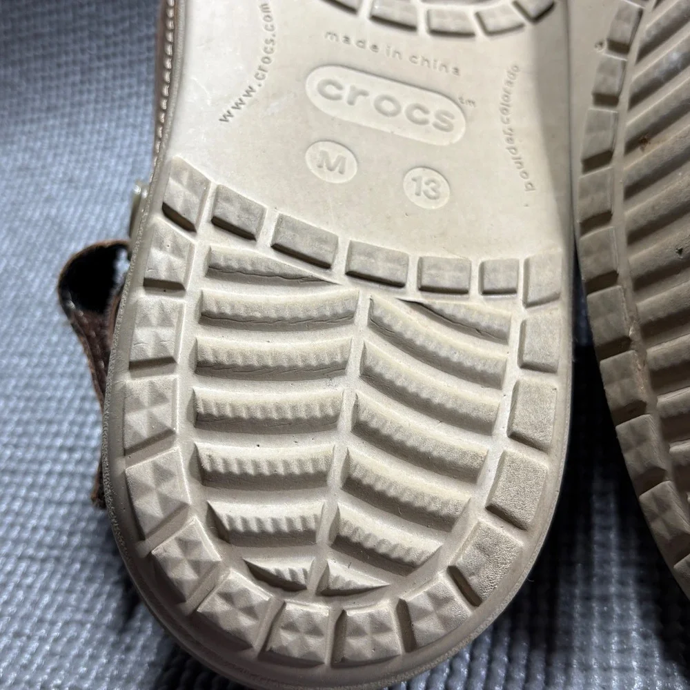 Crocs Sandals Mens 13 Brown Yukon Sport Leather Upper Adjustable Strap Comfort